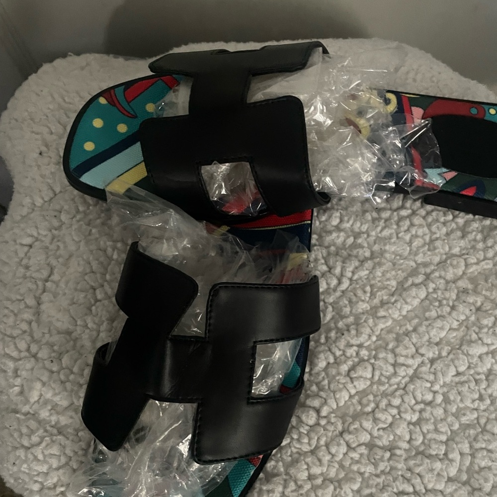 Black and Multicolor Sandals